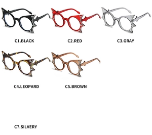 Detailed assortment of cat-eye eyewear frames with star stud accents in various colors