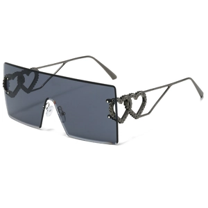 Rimless Eckige Sonnenbrille Übergroß Metall Herz Dekor UV400 Schutz Trendige Hip Hop Brille Damen Herren