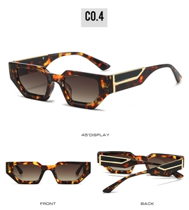 Three-view display of tortoise sunglasses with bold gold metal temple details