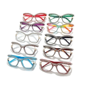 Luxury cat eye anti-blue light glasses with sparkling diamonds and pearls in 10 colors