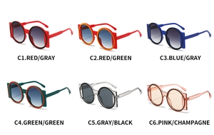 Grille détaillée de lunettes de soleil rondes rétro avec six combinaisons de couleurs