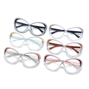 Fashionable rhinestone cat eye glasses frames with elegant pearl decoration in multiple colors