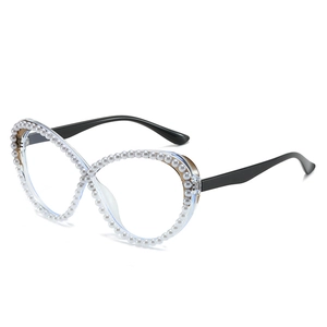Chic butterfly cat eye glasses frame with faux pearl embellishments and black temples