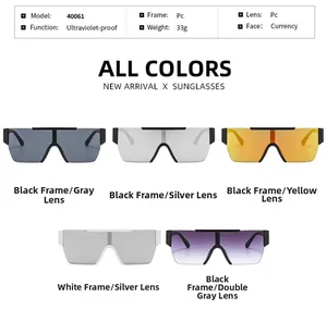 Detailed specs and color options for frameless oversized sports PC sunglasses