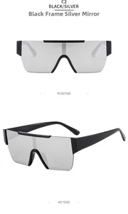 Front and 45-degree side views of shield sunglasses with silver mirrored lenses