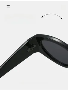 Detail of durable metal hinges on black cat-eye sunglasses showing high flexibility