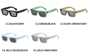 Retro square sunglasses in five stylish colors with transparent frames and metal accents