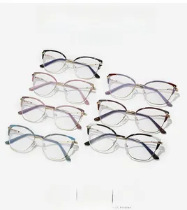 Detailed collection of cat eye metal frame glasses in various colors on white background