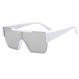 Fashionable white rimless shield sunglasses with grey lenses in a futuristic design