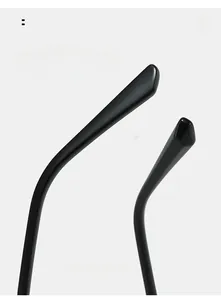 Detail of curved temples on black cat-eye glasses showing ergonomic and comfortable design