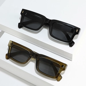 Classic square sunglasses with black and olive green frames and gold rivet details