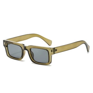 Retro square sunglasses in translucent olive green frame with dark grey lenses