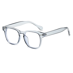 Modern vintage round frame clear blue eyeglasses with stylish metal rivet decoration