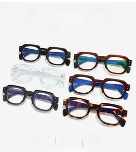 Detailed grid showing six stylish square anti-blue light glasses in varied retro frame colors