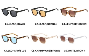 Multiple color options for retro square sunglasses featuring diverse lens and frame shades