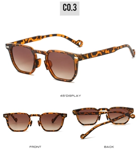 Three views of tortoise shell sunglasses with brown gradient lenses and metal accents