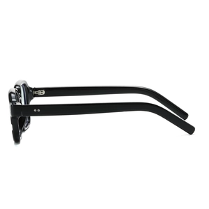 Classic square black full-rim eyeglasses frame with sleek metal dots on the temples