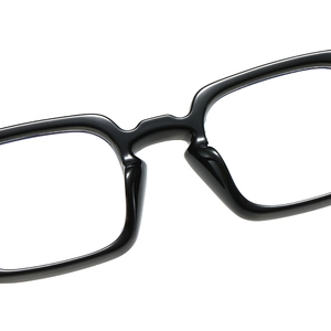 Front view of stylish black square glasses frames with integrated streamlined bridge design