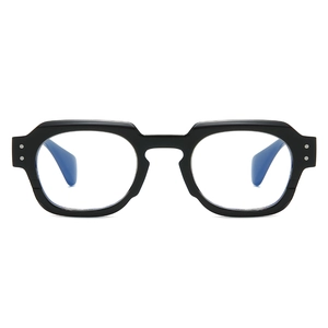 Classic black square anti-blue light glasses with geometric frames and silver rivets