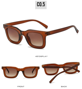 Three-view layout showing C0.5 vintage square amber brown sunglasses from multiple angles