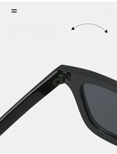 Detail view of durable metal hinge on black square sunglasses with reinforced structure