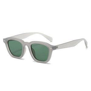 Vintage square sunglasses with translucent matte grey frame and dark green lenses