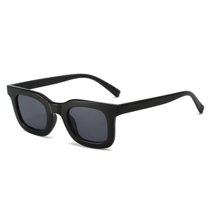 Classic square black sunglasses for men and women with polished frame and dark grey lenses