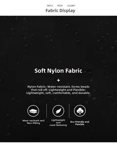 Detailed view of waterproof black nylon fabric showing water droplets and texture