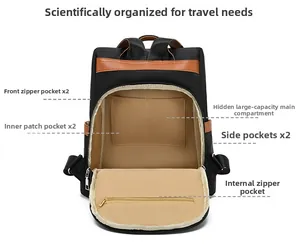 Detail showing internal compartments of a waterproof oxford anti-theft backpack for travel