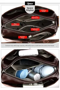 Detailed view of oily leather bag interior layout with multiple storage compartments
