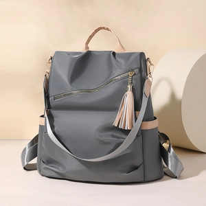 Women Fashion Backpack Nylon Waterproof Large Capacity Travel Rucksack With Tassel Anti-theft Casual Shoulder Bag