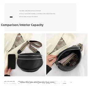 Capacity detail of black pebbled leather crossbody bag showing interior storage space