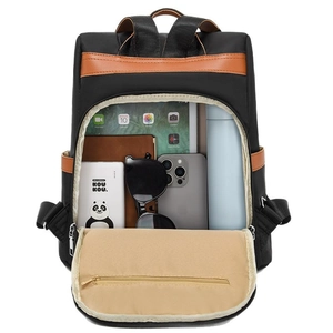 Waterproof nylon anti-theft backpack for women with leather trim and large storage capacity