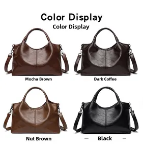 Multiple color options of soft faux leather tote bags including brown and black