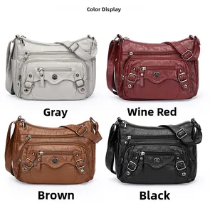 Detailed view showing large capacity PU leather shoulder bags in four versatile colors