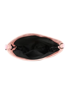 Vue intérieure du sac en toile rose montrant la doublure noire et la poche zippée