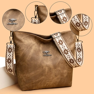 Sac à bandoulière marron vintage grande capacité avec logo kangourou et sangle