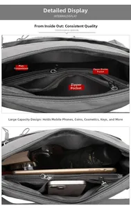 Detailed interior of nylon crossbody bag showing multi-pocket storage and large capacity