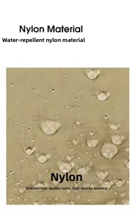 Close-up of waterproof high-density nylon fabric with water droplets on the surface