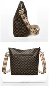 Détails du sac à bandoulière vintage marron avec motif M et sangle brodée