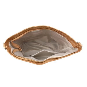 Vue intérieure du sac à bandoulière marron avec compartiment et poche zippée