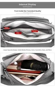 Détail de l'intérieur du sac en nylon avec plusieurs compartiments zippés