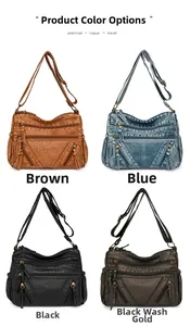 Detailed comparison of four retro multi-pocket crossbody bags in various vintage colors