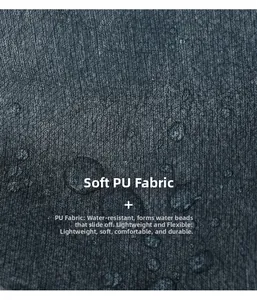Close-up of waterproof PU leather texture with water droplets on dark grey crossbody bag