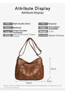 Detailed size chart showing dimensions 26cm x 18cm x 8cm for the multi-layer crossbody bag