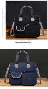 Detail der Multi-Pocket-Nylontasche mit verstellbaren Trägern in Schwarz und Marine