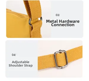 Detail of silver metal hardware and adjustable fabric shoulder strap for nylon bucket bag