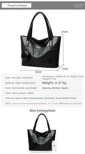 Disegno tecnico dettagliato con dimensioni 35x13x27cm per la borsa tote in ecopelle nera