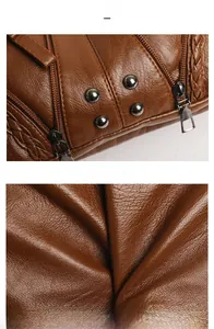 Macro view of caramel lychee grain leather texture with rivets and woven stitching details