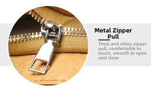 Detailed close-up of the smooth silver zipper and ginger yellow Tyvek fabric texture